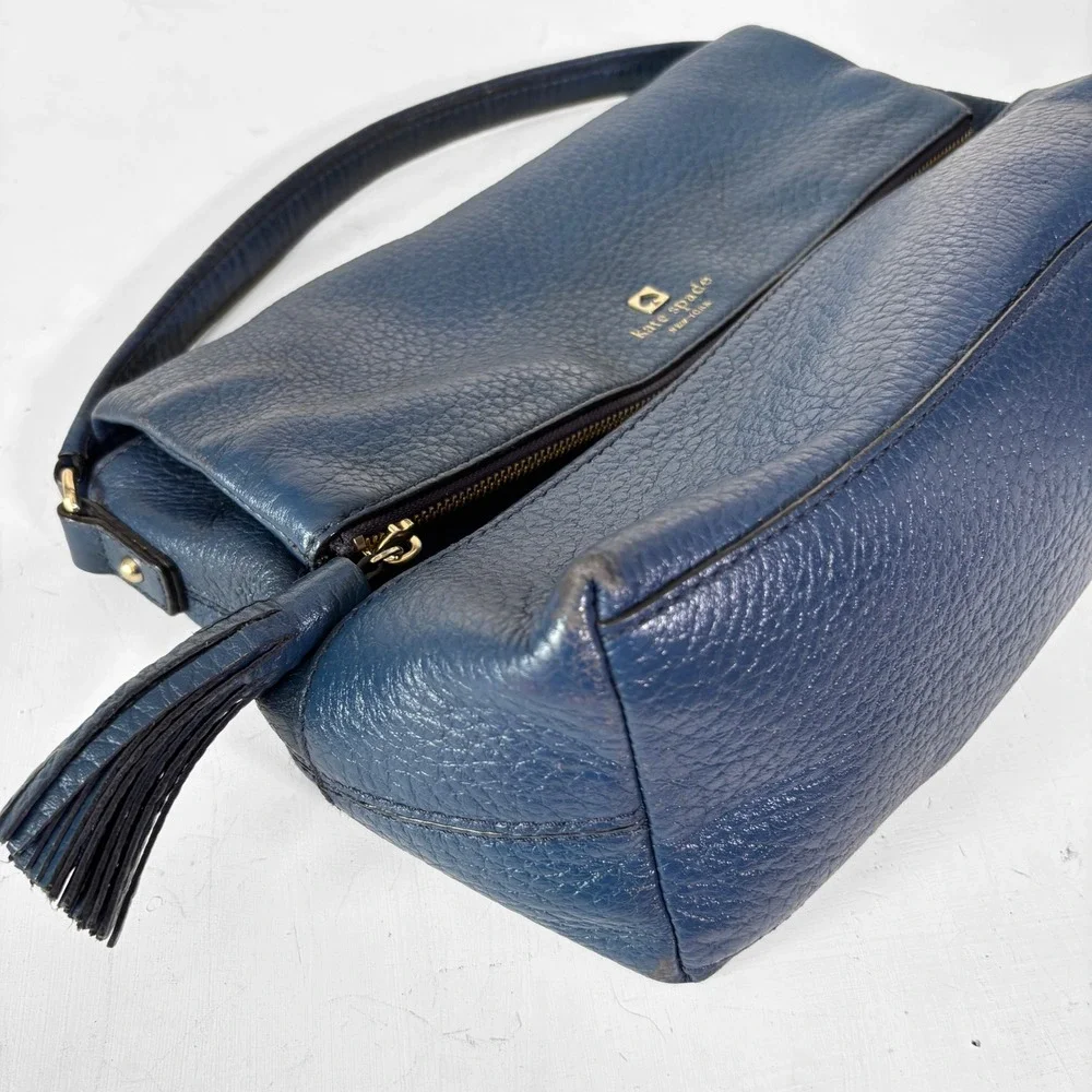 Kate Spade Cobble Hill Little Minka Navy Blue‎ Pebbled Leather Satchel Bag